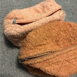 Cozy Textured Women's Makeup Bag Set - Pink and Brown